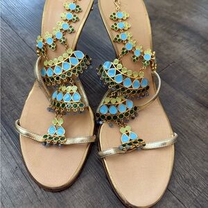 Vicini Gold and Blue Embellished Sandals